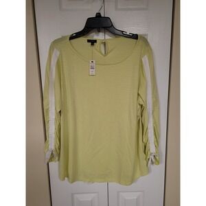 Talbots Women Lightweight Top Yellow White Gathered Sleeve Beach Resort 2XP NWT